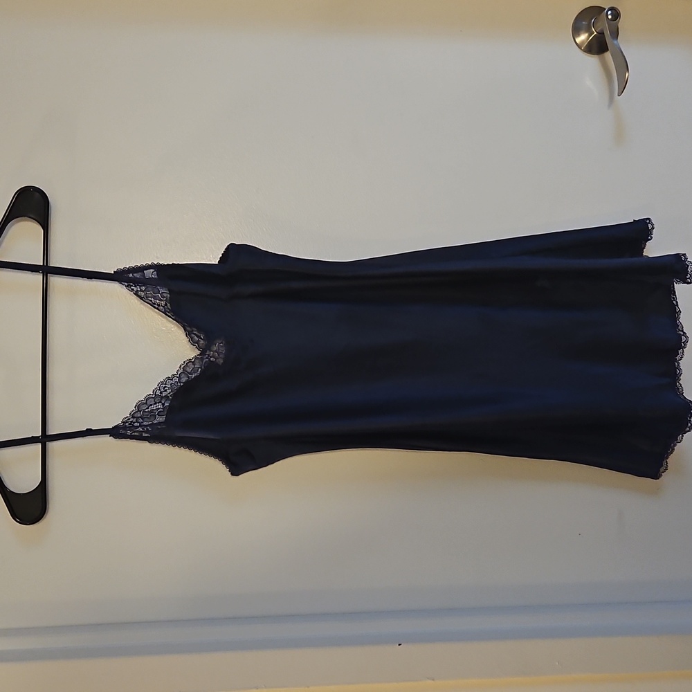 New Navy Blue Lace Trim Slip Dress